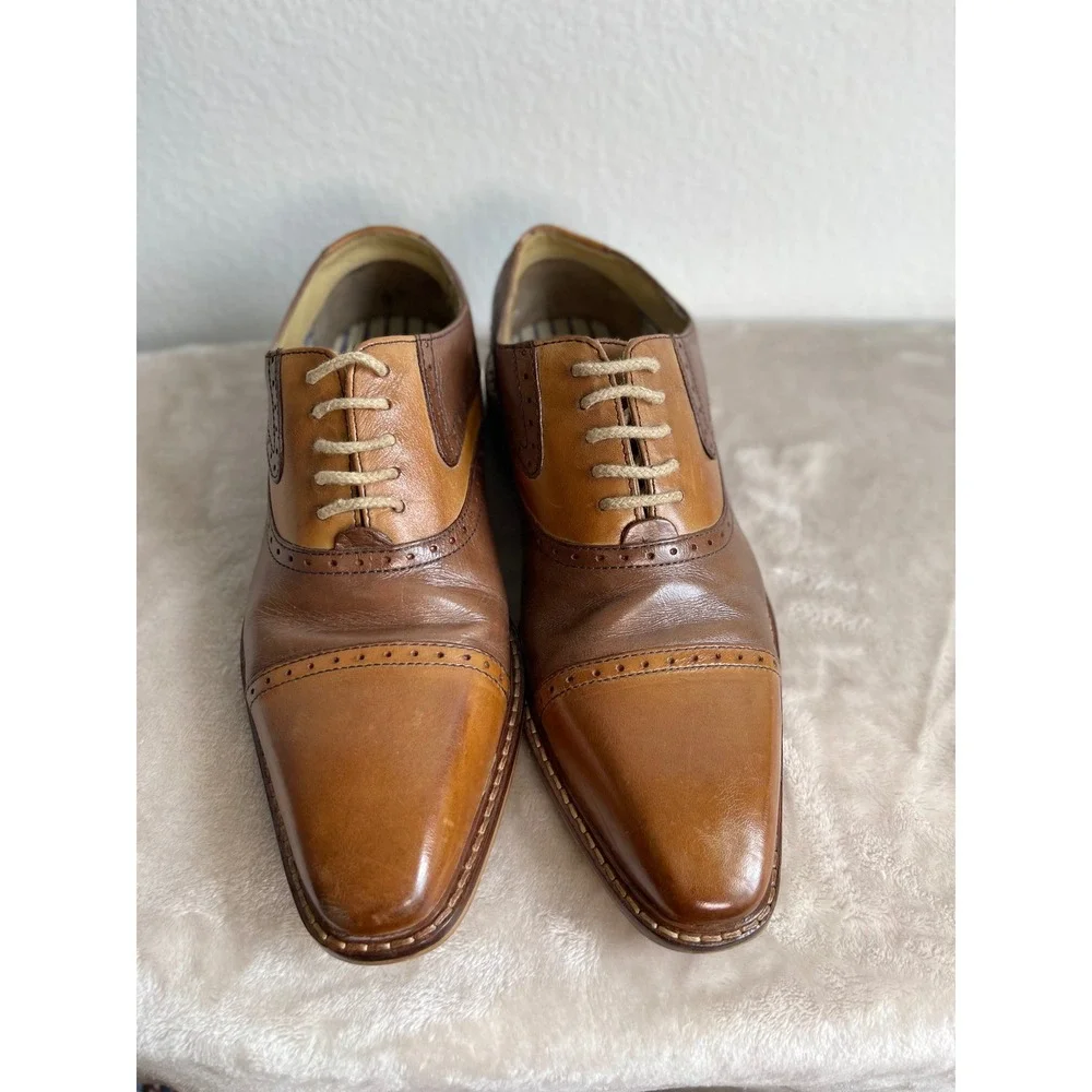 Giorgio Brutini Mens 8.5 M Two Tone Brown Leather Cap Toe Brogue Oxfords 250174